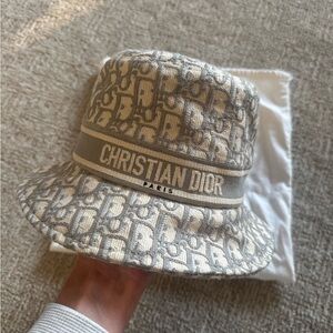 Dior Cream and Gray Monogram Bucket Hat
